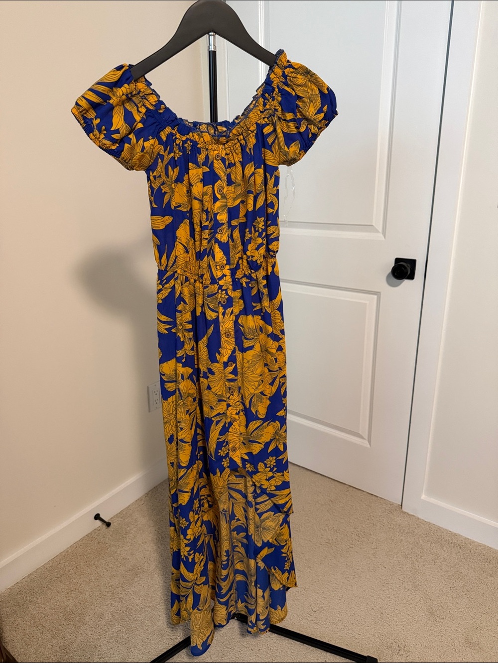 NWT Blue and Yellow Floral Off-Shoulder Maxi Dress